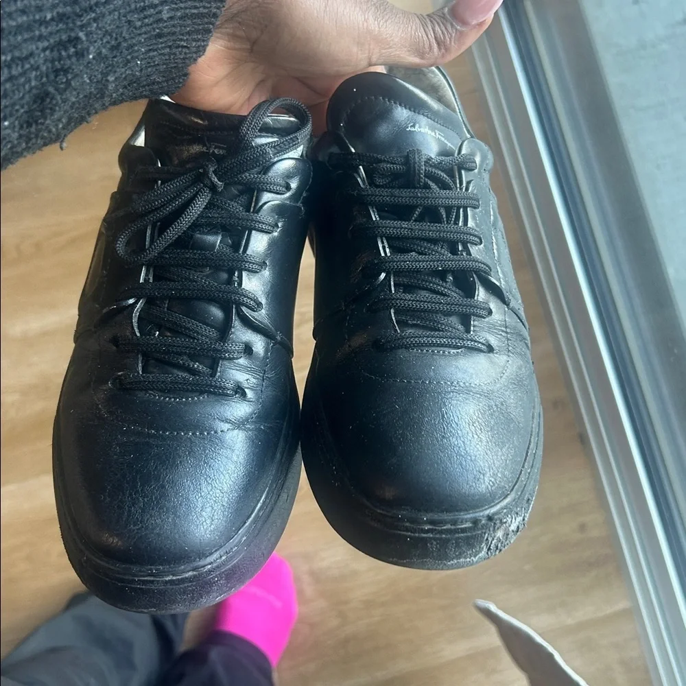 Salvatore Ferragamo Black Leather Sneakers - Picture 4 of 10